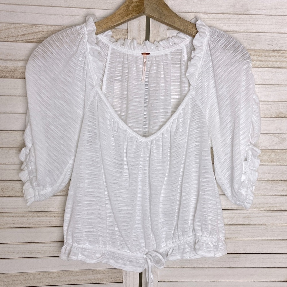 Free People Dorothy Puff-Sleeve Cropped Top. Size Large - Picture 3 of 12